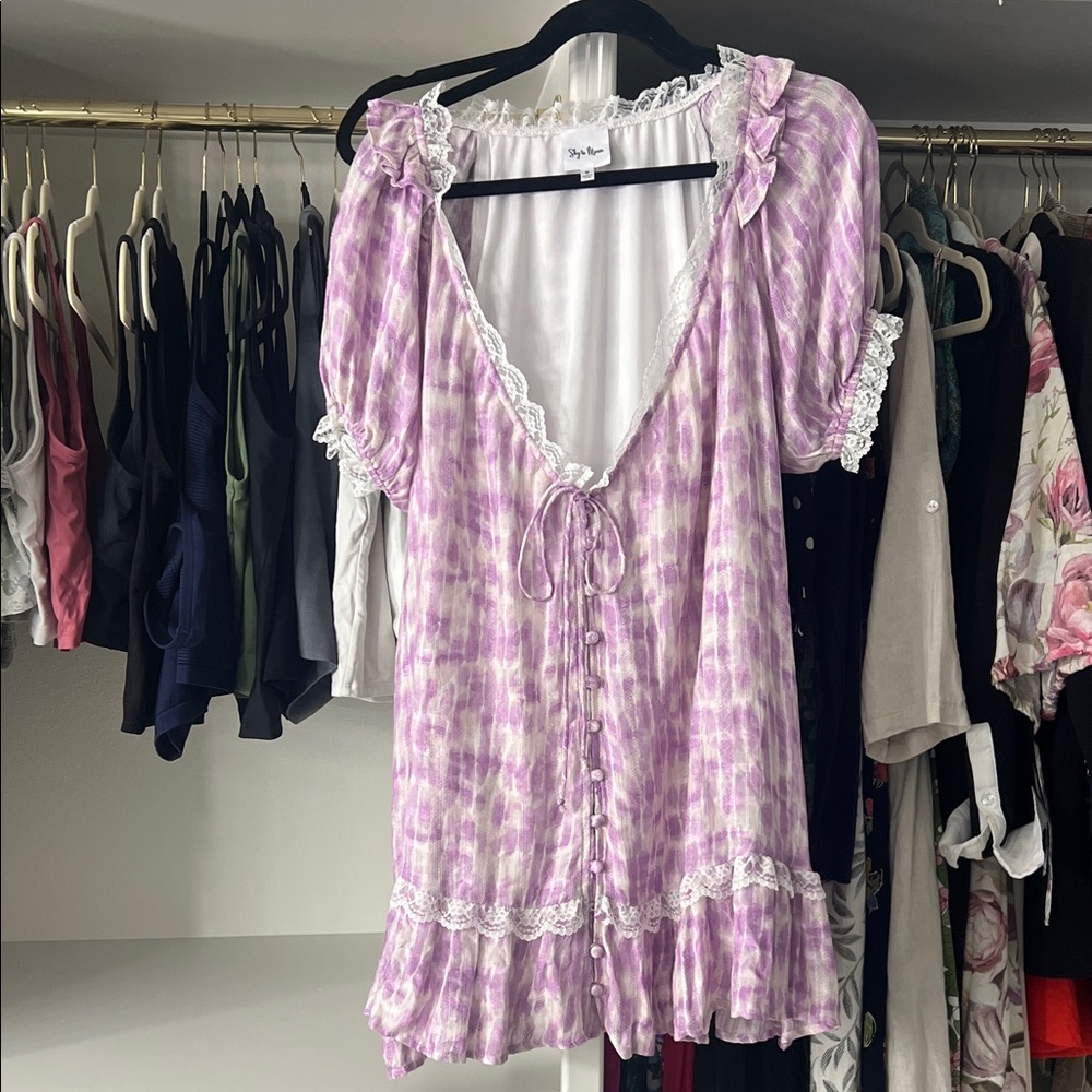 Sky to Moon size medium purple white cottage core dress lace details